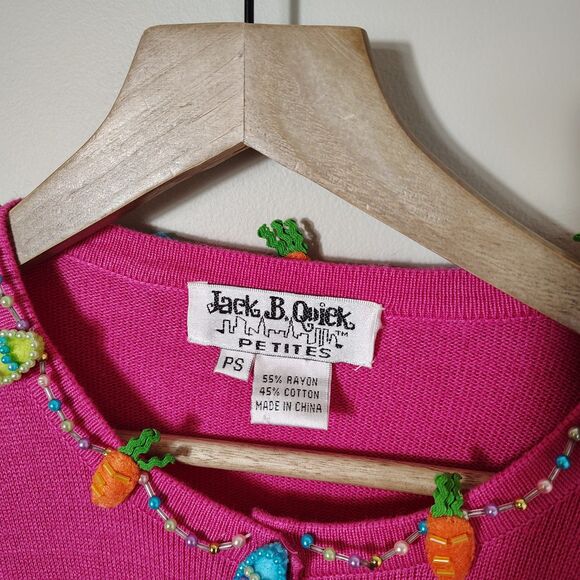 Vtg Jack B. Quick Bunny Rabbit Easter Eggs Cardigan Womens Bright Beaded Small P - Picture 4 of 9